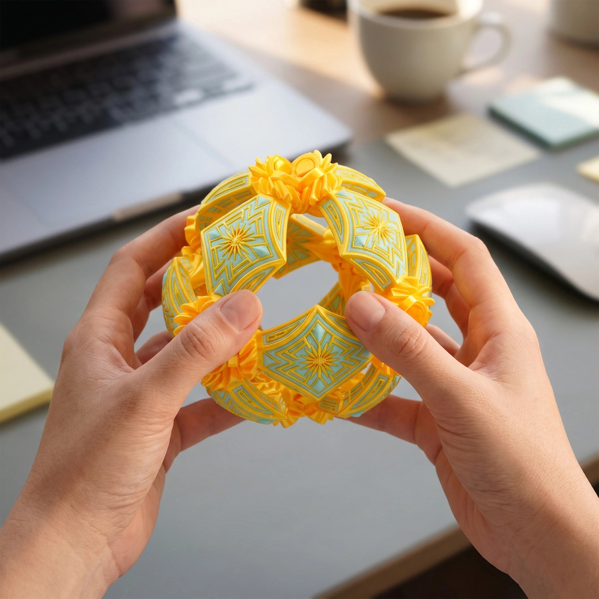 Hands transforming the 3D printed fidget ball